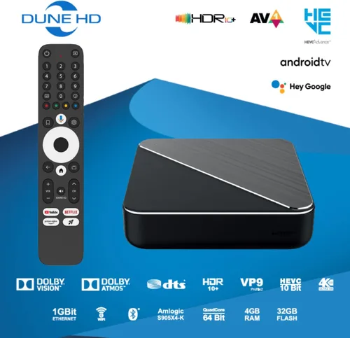 Vista 2 de Dune HD Box R 4K Plus, reproductor multimedia, Ultra HD, motor de imagen VS10, Android TV 14, WiFi 6, Bluetooth, óptico S/PDIF