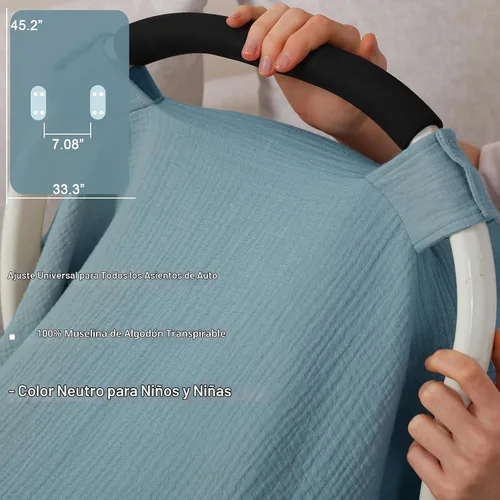 Vista 5 de Funda de asiento de automóvil 100% muselina de algodón para bebé, cubierta de toldo para asiento de automóvil, fundas de ajuste universal para niños