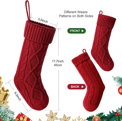 Vista 4 de Hommtina Medias de Navidad, medias de Navidad personalizadas de 18 pulgadas, de gran tamaño, punto trenzado, regalos (4 unidades, blanco y rojo)