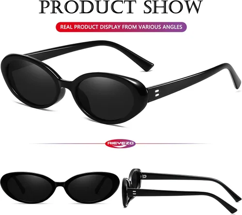 Vista 5 de AIEYEZO Gafas de sol ovaladas retro para mujer, a la moda, con marco ovalado, gafas de sol estilo vintage de los años 90