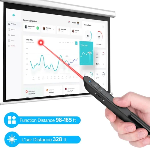 Vista 5 de DinoFire - Clicker de presentación con estuche, presentador inalámbrico remoto Powerpoint Clicker, con bolsa de almacenamiento protectora Negro
