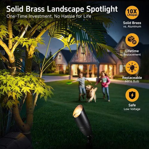 Vista 2 de Gardenreet Focos de paisaje de bajo voltaje - Lámpara de techo superior de latón 12V LED para exteriores, luces puntuales cableadas IP65