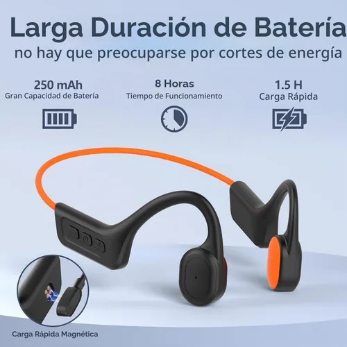 Vista 5 de Auriculares de conducción ósea, auriculares Bluetooth 5.3 de oreja abierta, auriculares de conducción ósea con micrófono, IPX7 impermeables