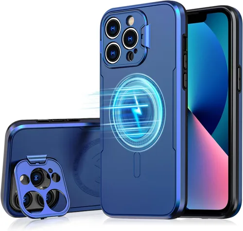 Vista 9 de Funda magnética a prueba de golpes para iPhone 13 Pro de 6.1 pulgadas con soporte para cámara [protector de lente de cámara integrado]