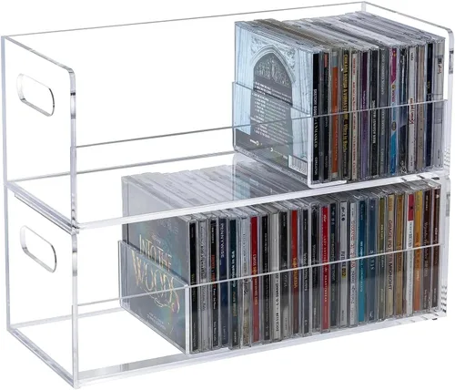 Vista 8 de MyGift 2 soportes de CD de acrílico transparente, caja de almacenamiento