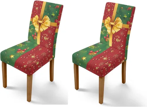 Vista 139 de Rnyleeg Fundas navideñas para sillas de comedor, fundas de asiento de comedor con estampado de campanas brillantes, juego de 1 funda suave y lavable