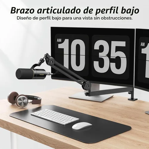 Vista 2 de TONOR Brazo de Micrófono Boom, Brazo de Micrófono de Bajo Perfil, Soporte de Micrófono Completamente Ajustable con Abrazadera de Montaje