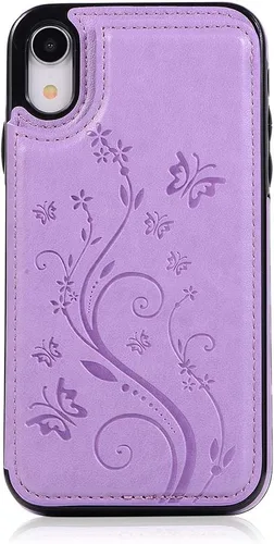 Vista 7 de Asuwish Funda para iPhone XR con protector de pantalla de vidrio templado, funda de cuero con soporte para tarjetas, doble cierre magnético y funda
