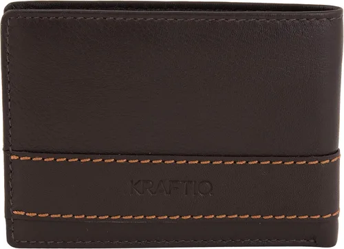 Vista 2 de KRAFTIQ CHARLES - Billetera de piel de napa marrón de alta calidad con protección RFID, seguro RFID, Marrón, Vintage