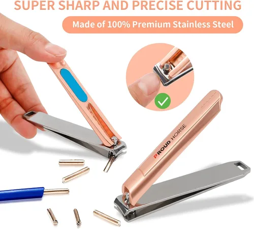 Vista 8 de Juego de cortaúñas para manicura y pedicura, cortaúñas para las uñas de los pies para mujeres y hombres, herramienta de cuidado de uñas con lujosa