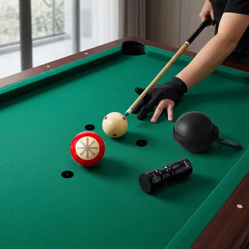 Vista 6 de Juego de 13 accesorios de billar, 2 piezas de bola de entrenamiento de 2-1/4 pulgadas con estuche negro 3 en 1, accesorios para taco de billar