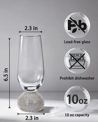 Vista 32 de Juego de flautas de champán de 4, vasos de champán sin tallo para boda, vasos de mimosa de cristal irrompibles y elegantes, flautas de champán de 10