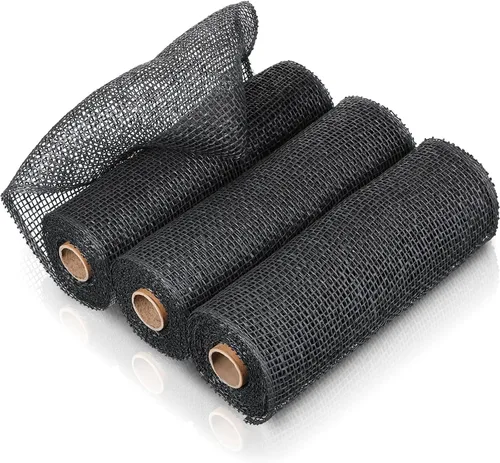 Vista 17 de 3 rollos de malla decorativa de arpillera de poli de 10 pulgadas de ancho, rollos de cinta de malla decorativa de poli para envolver, para Verde