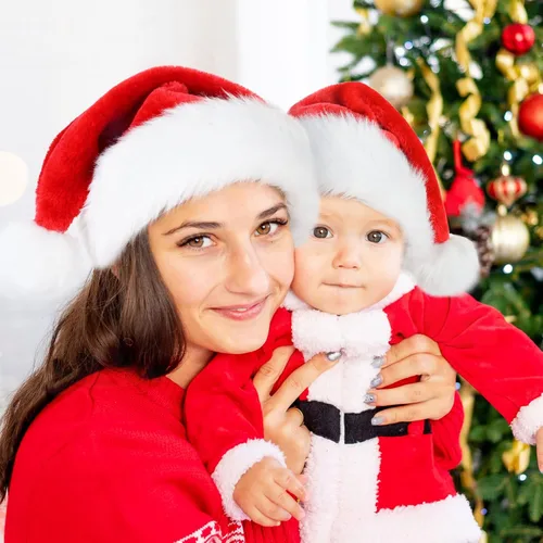 Vista 6 de RJVW Sombrero de Papá Noel de Navidad para niños y bebés, unisex, grueso, de terciopelo, clásico, para fiesta de Año Nuevo
