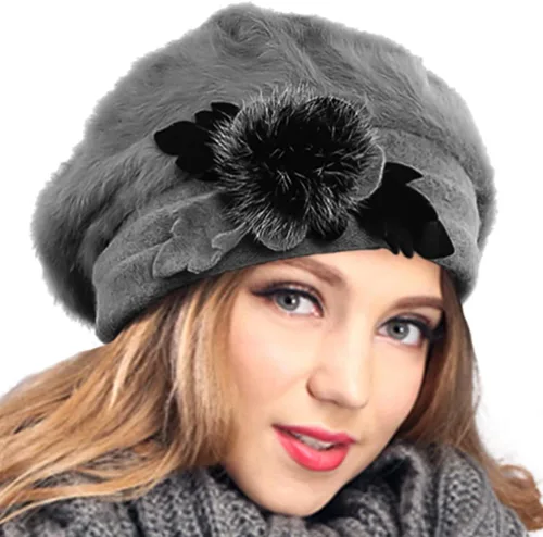 Vista 42 de VECRY - Gorro 100% de lana para mujer, boina de fieltro tipo campana, gorro de vestir para invierno