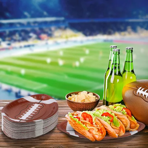 Vista 7 de ADXCO 50 platos de papel con forma de fútbol, suministros para fiestas de fútbol para decoración de cumpleaños, juegos deportivos, 9.4 x 5.9 pulgadas
