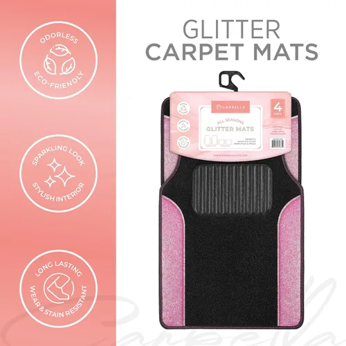 Vista 3 de Alfombrillas de piso delanteras y traseras con purpurina brillante de 4 piezas - Rosa