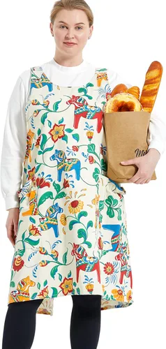 Vista 22 de Delantales grandes de talla grande para mujer con bolsillos de algodón y lino para hornear cocina