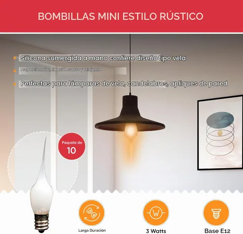Vista 2 de Creative Hobbies® Mini bombillas de vela sumergidas de silicona estilo campestre, 3 W, paquete de 10 bombillas