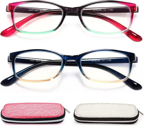 Vista 9 de EYEURL Gafas de lectura para mujer, lentes de bloqueo de luz azul que reducen la fatiga ocular, paquete de 2 unidades, marco TR90 ligero +0.0