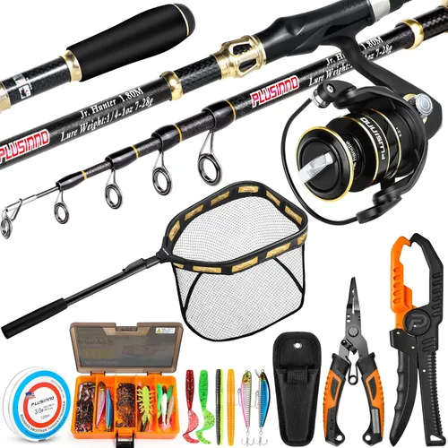 Vista 13 de PLUSINNO Fishing Gear,Full Fishing Pole kit Include Fishing Rod and Reel Combo, Tackle Box with Fishing Lures, Fishing Accessories, Fishing