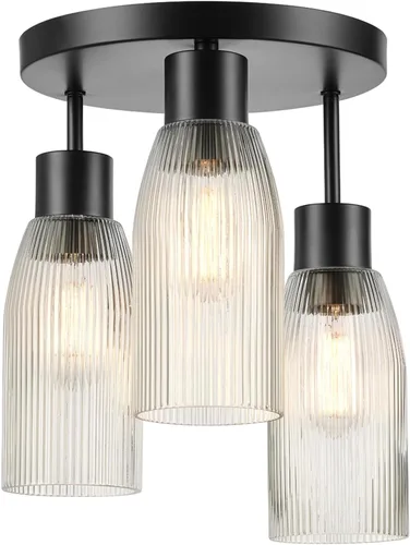 Vista 10 de Globe Electric 65904 Lámpara de techo semiempotrada de 3 luces de bronce con pantallas de vidrio semillado, ideal para cocina, baño, dormitorio