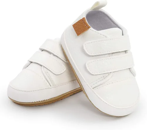 Vista 4 de SOFMUO Zapatos deportivos de piel sintética para bebés, niños y niñas, con suela de goma suave, mocasines Oxford para recién nacidos