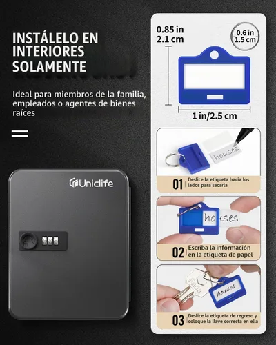 Vista 8 de Uniclife Gabinete de llave de acero de 20 llaves, caja de llaves con Negro