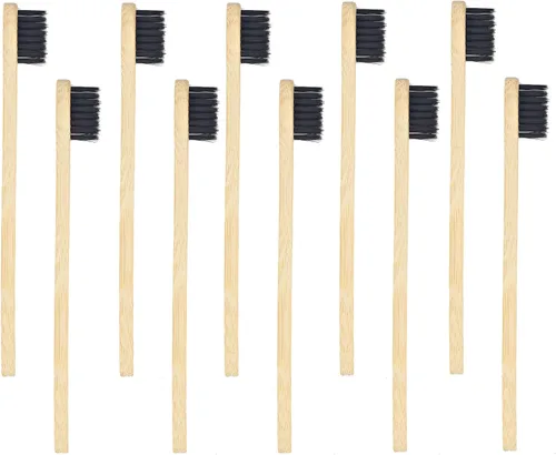 Vista 13 de SEVENHEAD 10 cepillos de dientes de bambú cerdas suaves de madera para adultos, cepillos de dientes naturales biodegradables libres de BPA