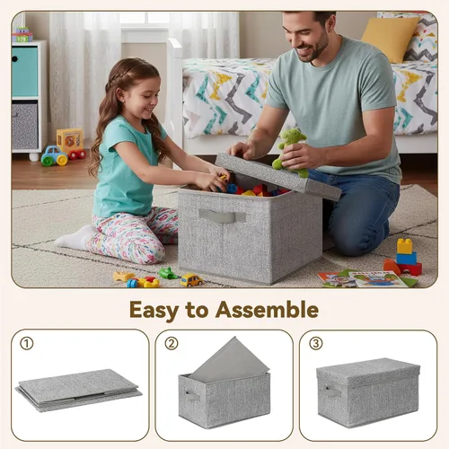 Vista 6 de GRANNY SAYS Cajas de tela con tapas, contenedores de almacenamiento con asas, contenedores de estante para organizar, cajas de almacenamiento extra