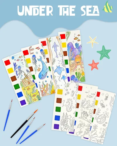 Vista 4 de Vileafy 20 recuerdos de fiesta bajo el mar para niños de 4 a 8 años, marcadores de bolsillo para pintura de acuarela DIY -pintura con agua, mini