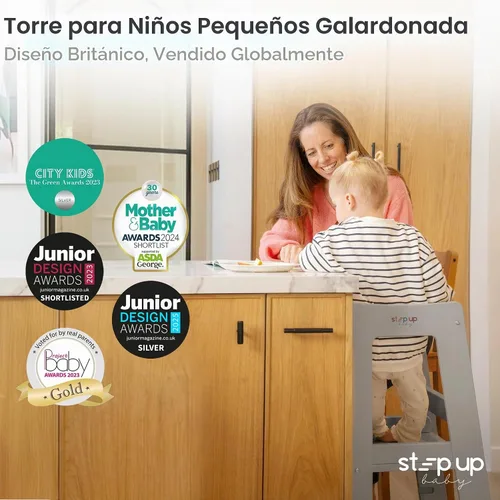 Vista 6 de Taburete de madera ajustable de 3 niveles para niños pequeños, color gris