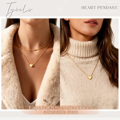 Vista 4 de Tgirls Gargantilla de cobre en capas, collares con colgante de corazón, collar de bola, joyería para mujer