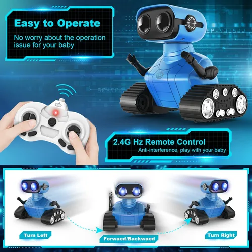 Vista 4 de Hamourd Juguetes robot para niños y niñas, robots emo recargables con control remoto con demostración automática, cabeza y brazos flexibles