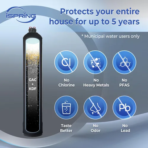 Vista 2 de iSpring Sistema de filtro de agua para toda la casa, reduce el cloro, la cloramina, el plomo, el filtro de agua dura hasta 5 años, modelo: WF1054