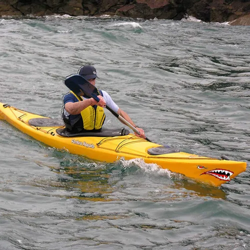 Vista 4 de 2 calcomanías de kayak con dientes de tiburón, impermeables, divertidos, accesorios gráficos para kayak, canoa, pesca, barco, automóvil, camión