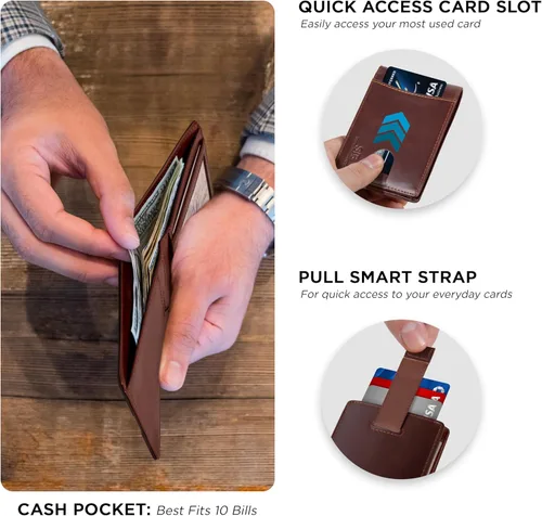 Vista 52 de SERMAN BRANDS RFID Blocking Slim Bifold Genuine Leather Thin Minimalist Front Pocket Wallets for Men Billfold Wallet Men Gift