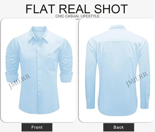 Vista 9 de JMIERR Camisa de vestir de manga larga con botones y lino de algodón para hombre