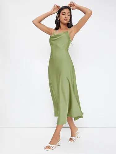 Vista 4 de Floerns Vestido largo de seda satinada con tirantes delgados y cuello vuelto para mujer
