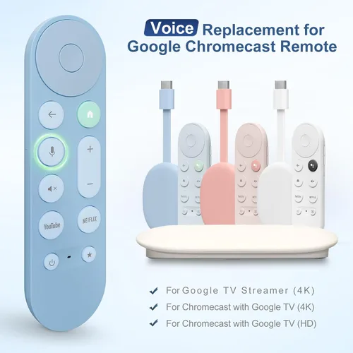 Vista 2 de Reemplazo de voz para el mando a distancia de Google Chromecast, para el control remoto de Google TV y Google TV Streamer (Azul)