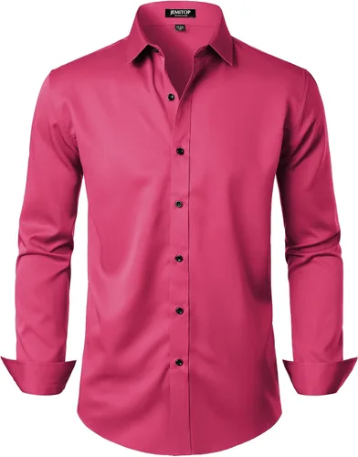 Vista 20 de JEMITOP Mens Stretch Wrinkle Free Dress Shirts Naranja quemado