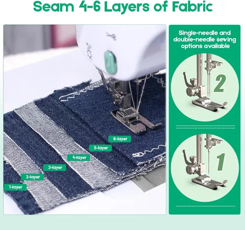 Vista 5 de Máquina de coser para principiantes con 12 puntadas integradas, 6 pies incluidos, máquina de coser portátil con pedal de pie, velocidades altas-bajas