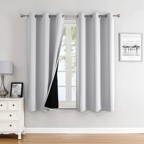Vista 48 de ChrisDowa Cortinas 100% opacas de 63 pulgadas de largo para dormitorio con forro negro, 2 capas gruesas totalmente opacas con aislamiento térmico