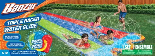 Vista 7 de Triple tobogán de agua, 3 carriles de carrera y piscina para niños