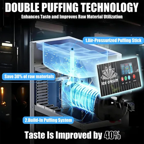 Vista 5 de Ice Cream Machine, Soft Serve Machine, Maquina De Helados, with LCD Control Panel and 3 Ice Cream Molds, 2.5l + 1l Capacity, 4-5kg/H, Adjustable