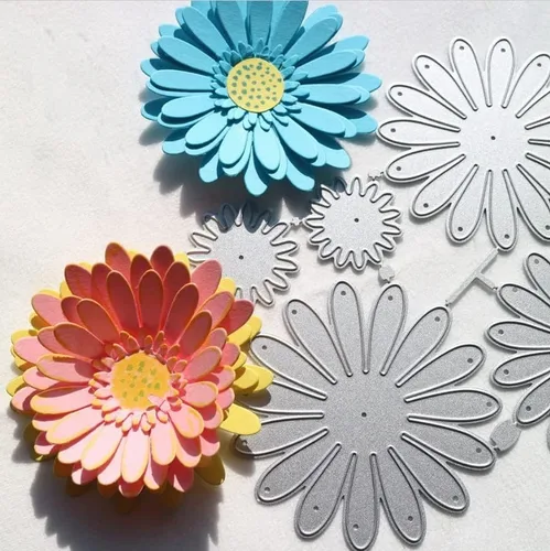 Vista 2 de Juego de 5 troqueles de metal de flores 3D, plantillas de manualidades para manualidades, tarjetas de papel, plantillas de corte para manualidades