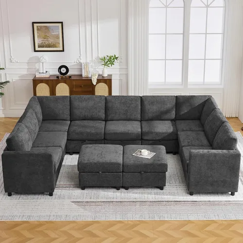 Vista 49 de WUTUTUEE Sofá biplaza modular de 58 pulgadas, sofá biplaza moderno de 2 plazas con almacenamiento, sofá modular de felpilla para sala de estar, Beige