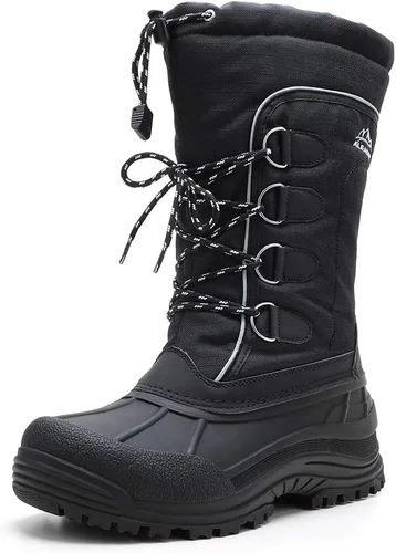 Vista 7 de ALEADER Botas impermeables y aisladas para nieve para hombre Botas de invierno con caparazón cálido y cómodo para exterior Negro/hebilla