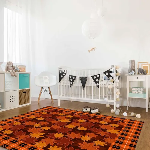 Vista 6 de Alfombra rectangular grande de 2.7 x 5 pies para sala de estar, Acción de Gracias, hoja de arce de otoño, duradera, antideslizante, alfombra