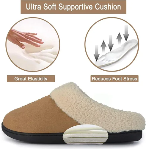 Vista 8 de ULTRAIDEAS Juego de 2 pares de pantuflas de Navidad para mujer talla 7-8 de EE. UU. (bronceado, negro)